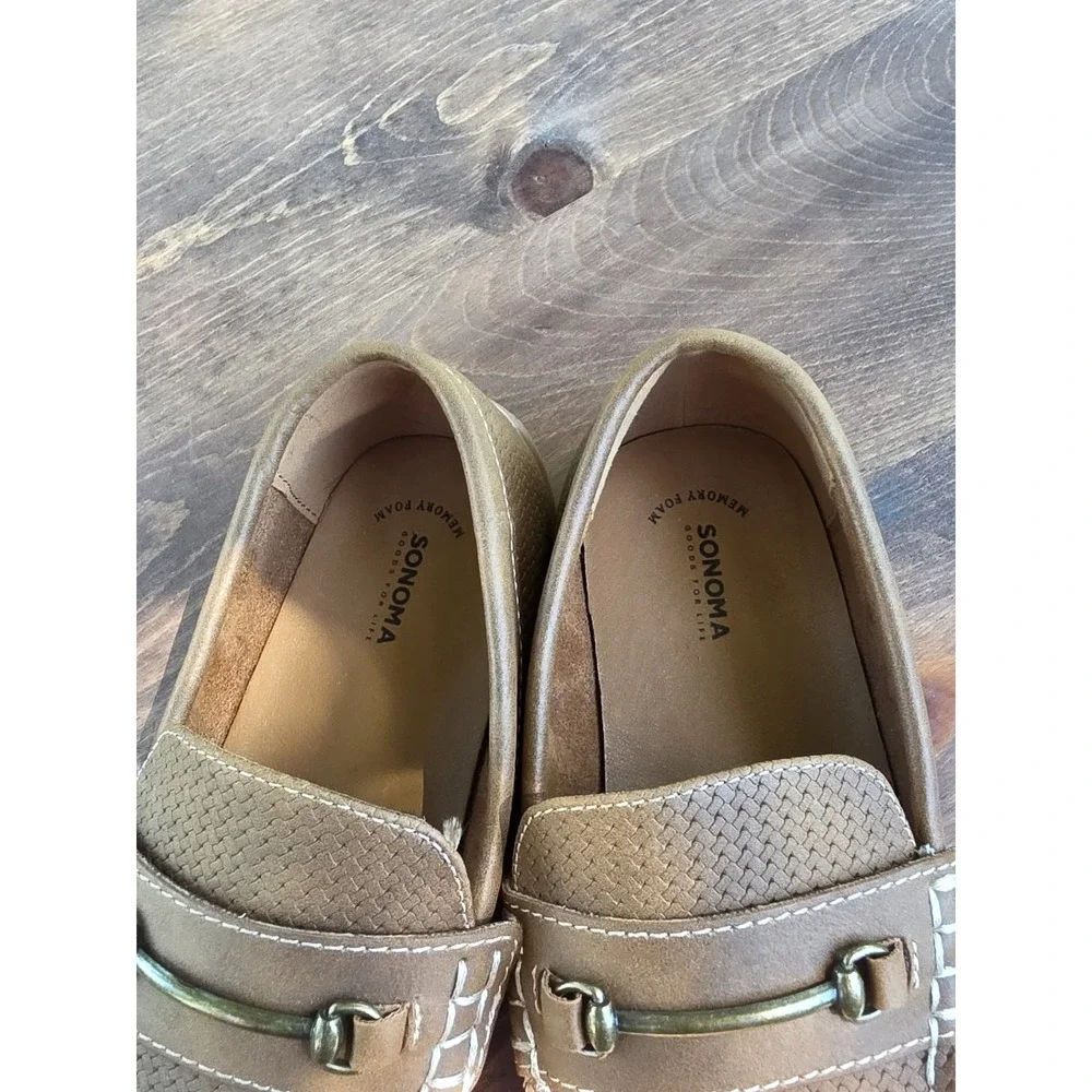 US 2- Kohl's Paxton Cognac Boys' Brown Loafer Slip-On Shoes Metal Bar